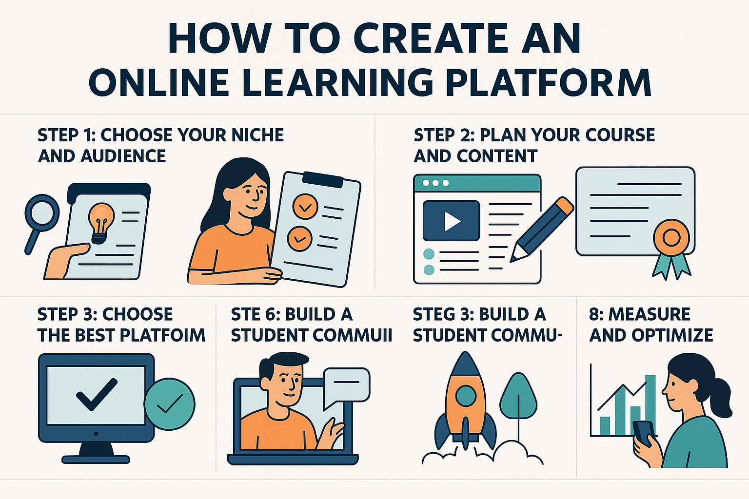 How to Create an Online Learning Platform - Step-by-Step Infographic